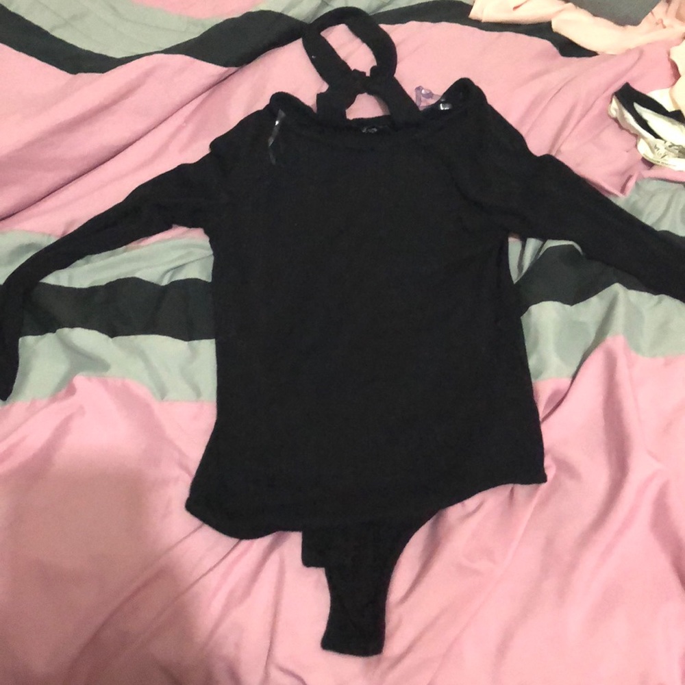 Black leotard with choker on it